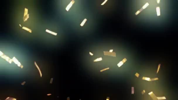 黄金のコンフェッティが落ちてくる マルチカラーの輝き グレア 現実的な黄金のコンフェッティ 豪華な輝く粒子 クリスマス パーティー 誕生日 コンサート — ストック動画