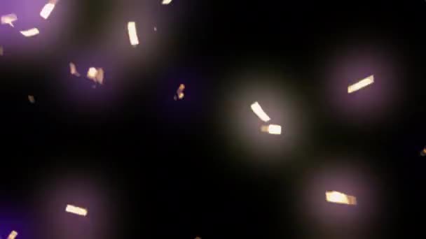 Des Confettis Dorés Tombent Des Paillettes Multicolores Rayons Éblouissement Reflet — Video