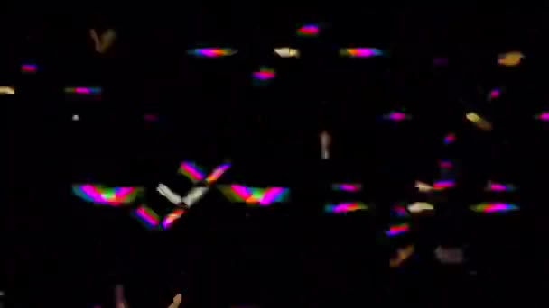 Coriandoli Oro Cadono Brillantini Multicolori Raggi Bagliori Bagliori Bagliori Arcobaleni — Video Stock