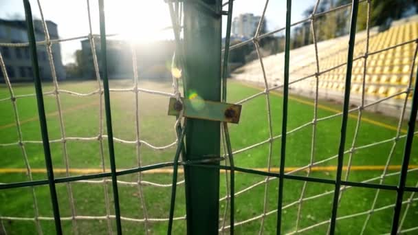 Estadio Está Cercado Con Una Cerca Hierro Asientos Vacíos Estadio — Vídeos de Stock