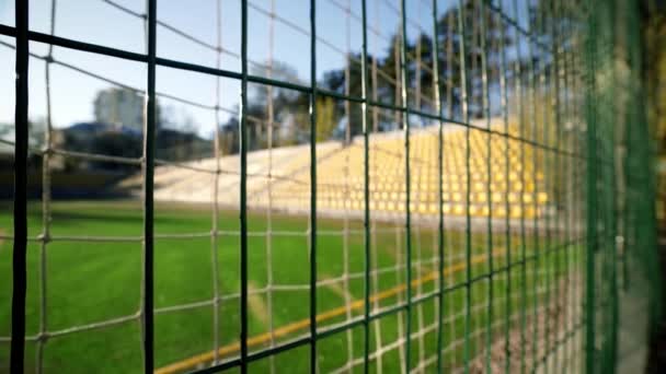 Stadium Fenced Iron Fence Empty Seats Stadium Spectators Fans Cancellation — Stock Video