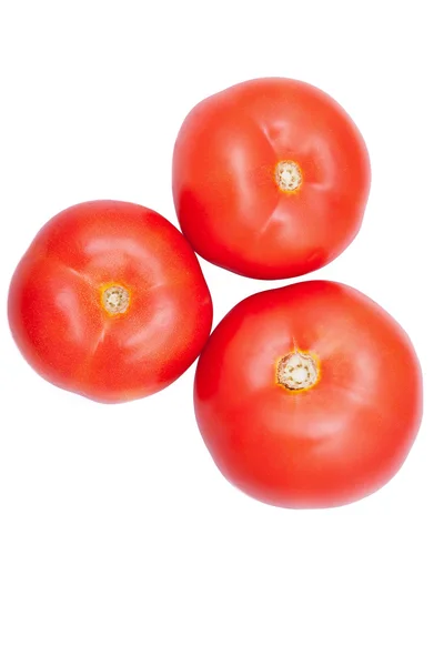 Three fresh healthy tomatoes isolated over white background — Stock Photo, Image