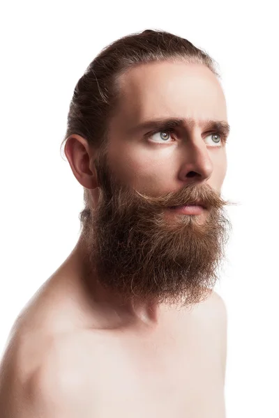 Бородатый крутой хипстер на белом фоне — стоковое фото