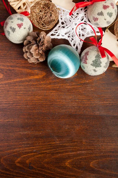 Christmas decorations on wooden background — Stock Photo, Image