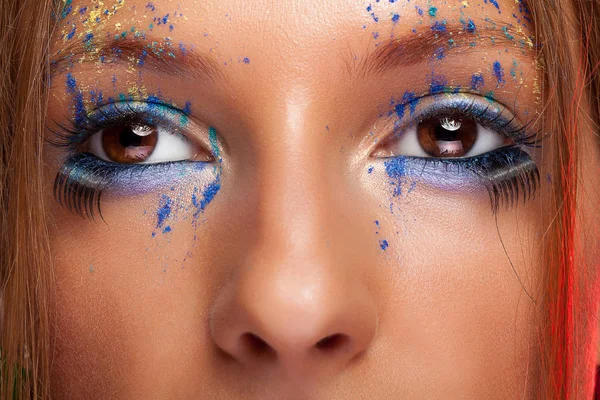 Close up photo of eyes with creative make up — Stock Photo, Image