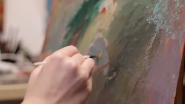 Artist Painting With Oil Colors On A Canvas — Stock Video