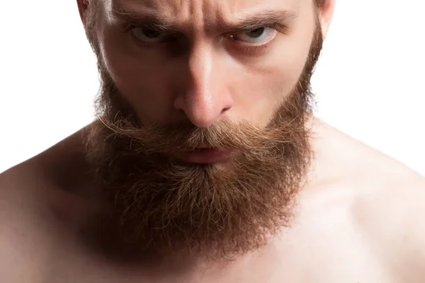 Крутой мужчина с длинной бородой на студийной фотографии — стоковое фото