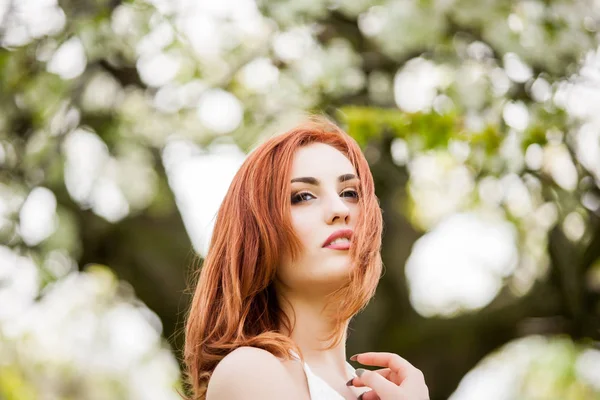 Sensual redhead woman outdoor photo — Stock Photo, Image
