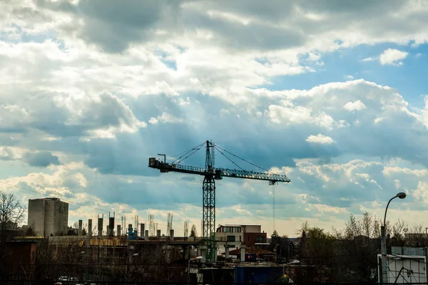 Commercial crane on industrial construction yard