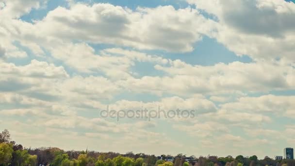 Timelapse of moving clouds over a park from city — Stock Video