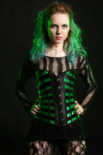 Zmysłowe Woman w gorset cosplay pozowanie Studio — Zdjęcie stockowe
