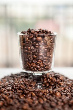 kahve fincanı kahve çekirdekleri üzerine