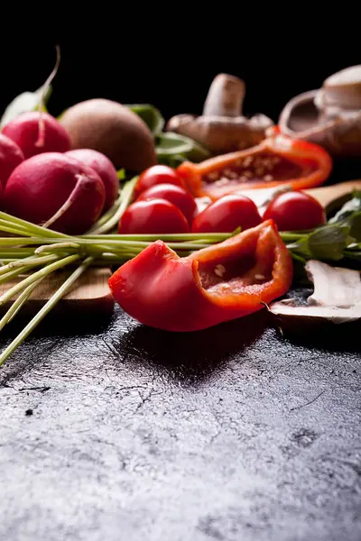 Imagen de concepto de estilo de vida orgánico saludable con diferentes vegetales —  Fotos de Stock