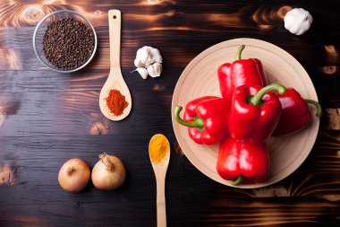 Farklı sebze ve baharat Üstten Görünüm