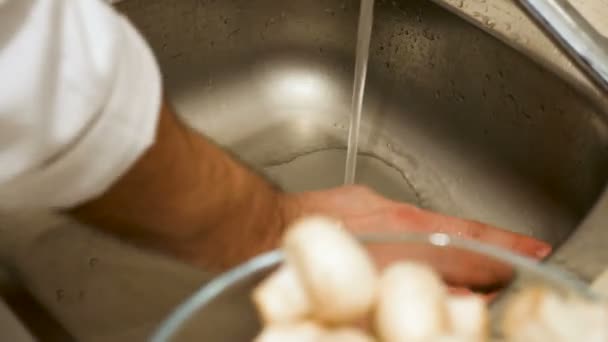 Cozinhe as mãos limpando a pia — Vídeo de Stock