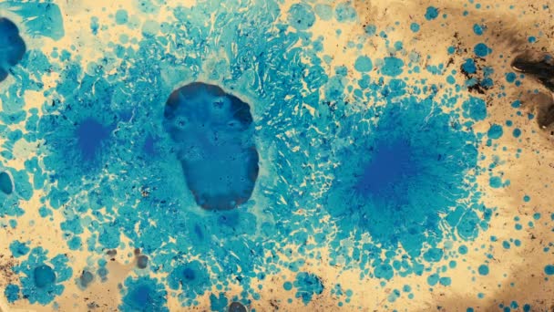 Splashes de tinta azul em forma abstrata sobre fundo colorido — Vídeo de Stock