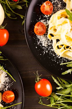 Lezzetli tagliatelle makarna Üstten Görünüm