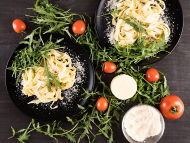 Ev yapımı tagliatelle makarna Üstten Görünüm