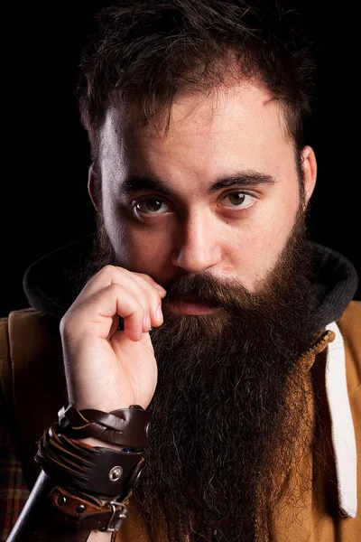 Close up portrait of bearded hipster man — Stock Photo, Image
