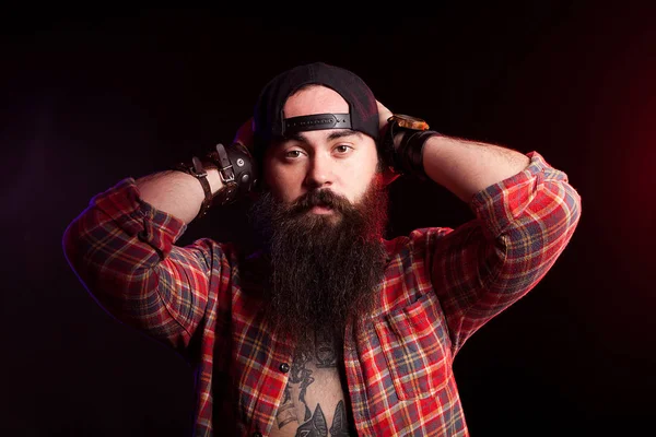 Portrait og cool hipster bearded man — Stock Photo, Image
