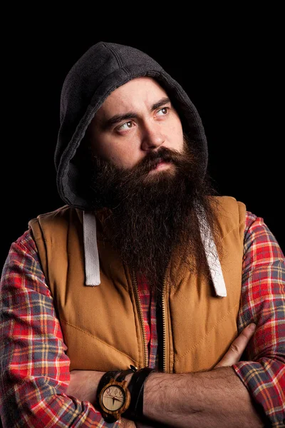 Uomo hipster barbuto con barba lunga — Foto Stock