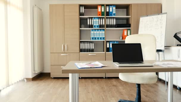Modern Office With A Desk In The Middle Stock Video
