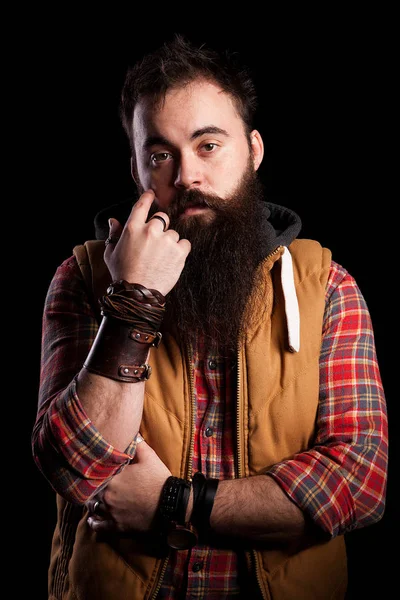 Portrait of fashion hipster with long beard — Stock Photo, Image