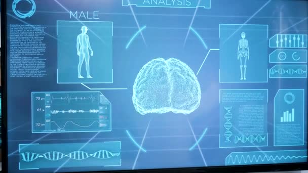 Доктор в современном неврологическом центре по исследованию мозга — стоковое видео