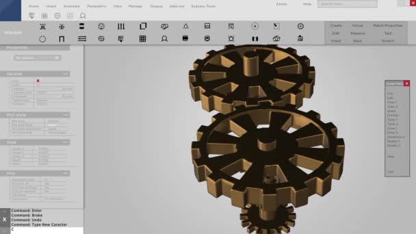 Software interface or mock up of 3D gears for CAD — Stock Video
