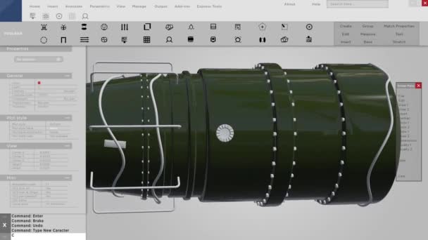 Prototype interface of Hud van 3d Cad ontwerp van een turbine — Stockvideo