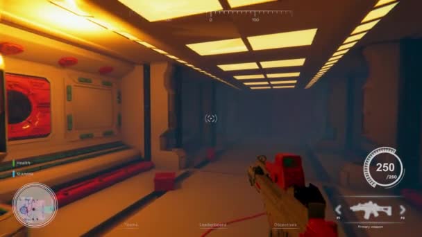 Primera persona shooter escena en sci fi espacio alienígena — Vídeos de Stock