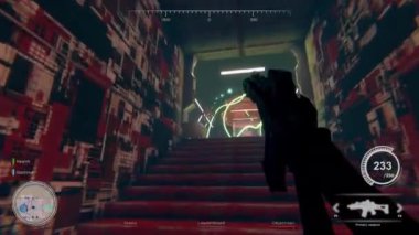 Bilimkurgu video oyunu 3d animasyon uzayı atıcısı ve sonunda kazanan üst üste biner