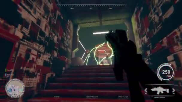 3D makiety sci fi first person shooter animacji w przestrzeni z gry nad nakładką na koniec — Wideo stockowe