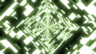 Neon ışıklarda farklı şekillere sahip dikişsiz animasyonun 3D soyut döngüsü