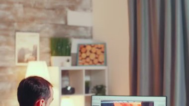 Game creator testing the graphics using modern computer