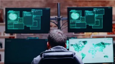 Back view of cyber criminals get access denied