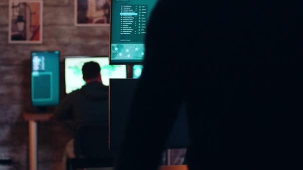 View of male hacker coding a dangerous virus — 图库视频影像