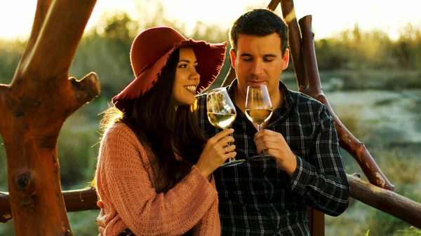 Couple having a romantic moment, tasting some wine — Stock Photo, Image