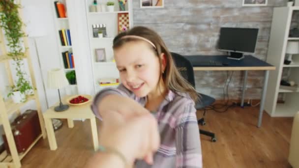 Pov of mother and daughter jumping together — Stock Video