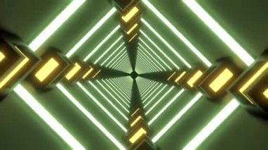 Neon ışıklarda kare şekilli bir tünelin 3D animasyonu