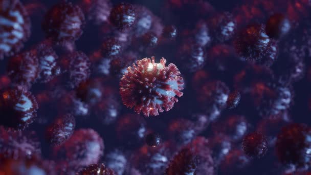 Koronavírus, vírus, baktériumok vagy más betegség mikroszkópos közeli ábrázolásában — Stock videók