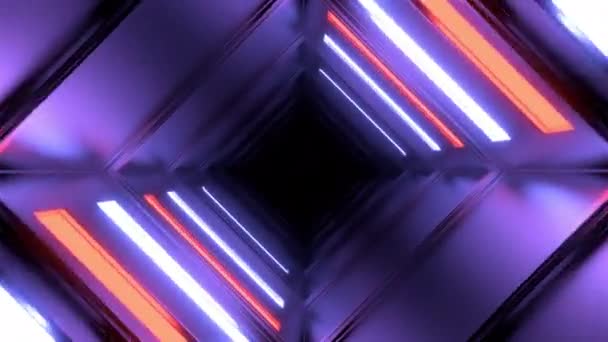 3D animation of looping square tunnel with neon walls — Stock Video