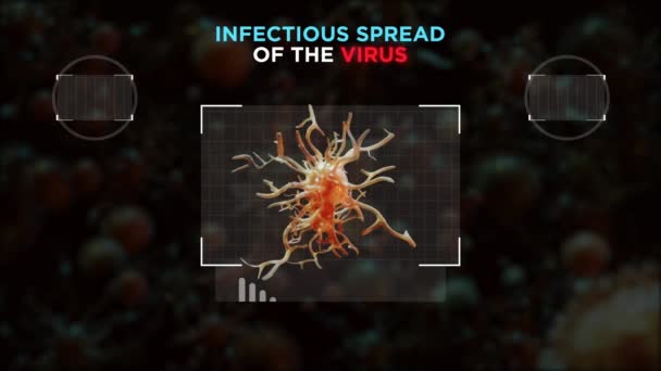 HUD futurista con escaneo del cuerpo humano de virus o enfermedad coronavirus — Vídeo de stock