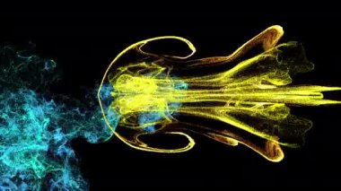 Siyah arkaplanda sarı ve sarı parçacıklar yanıyor