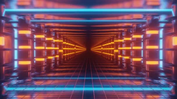 Túnel futurista en el espacio con acentos azules — Vídeos de Stock