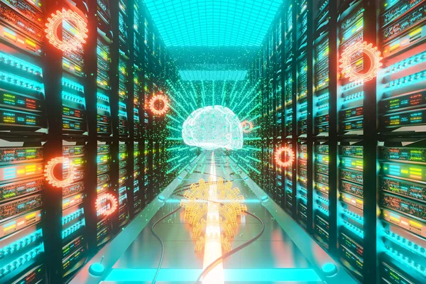 Big data an AI learning concept in server center — Stock Photo, Image