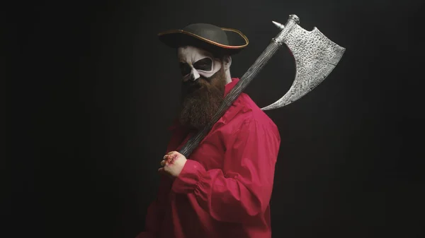 Scary bearded man dressed up like a pirate — Stock Photo, Image