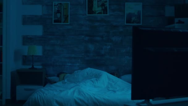 Couple sleeping under the blanket in bedroom with moon light — Stock Video