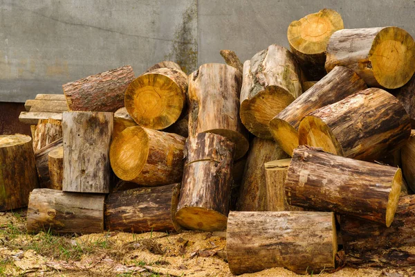 Madera aserrada de troncos apilados en una pila — Foto de Stock