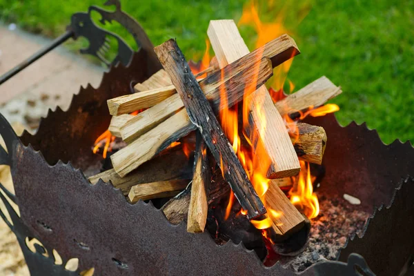 firewood in barbecue grill
